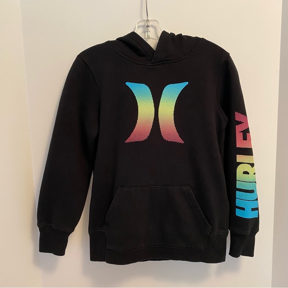 Hurley Kid's Pullover Fleece Graphic Hoodie Black Size Small 8-10 Years